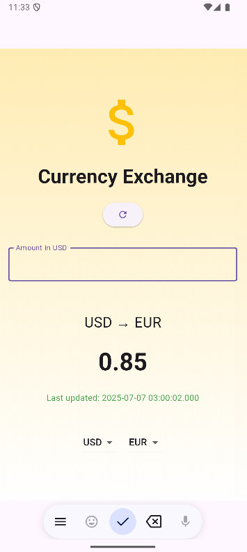 Currency exchange main screen 