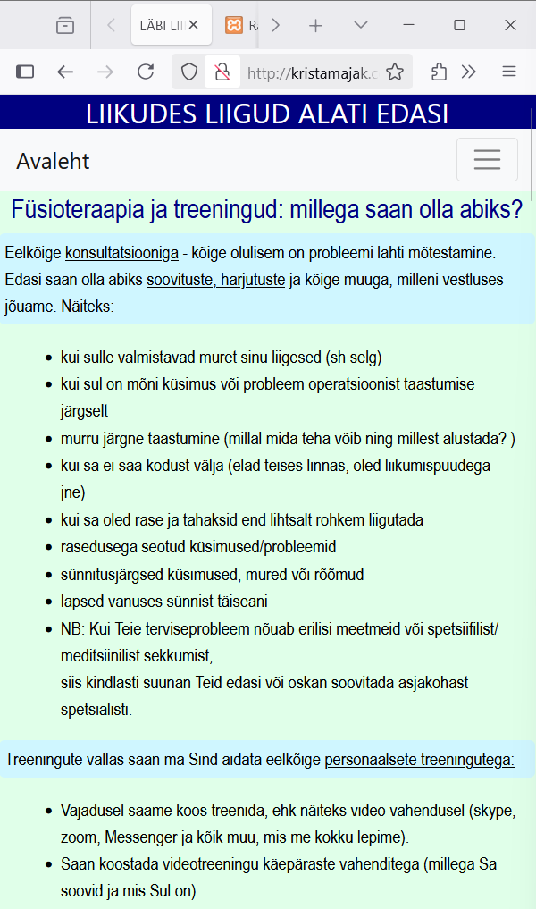avalehe vana mobiilivaade