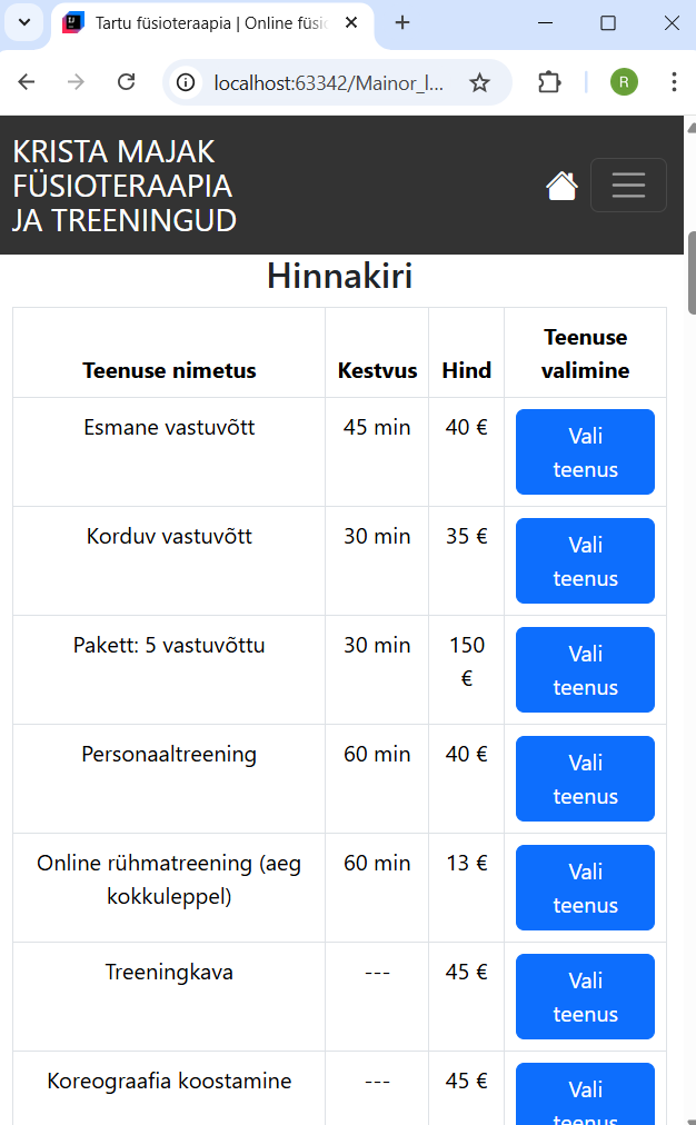 hinnakiri uus mobiilivaade