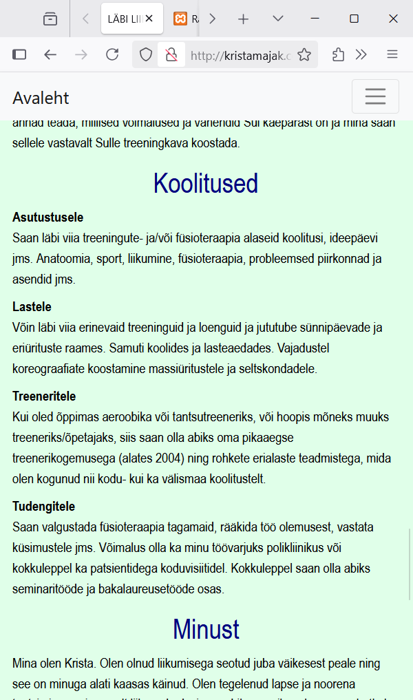 koolitused vana mobiilivaade