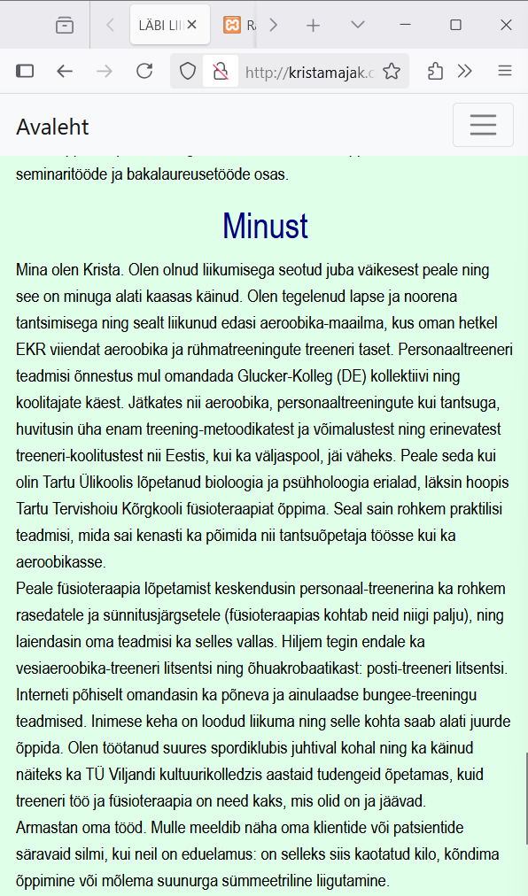 minust - vana mobiilivaade
